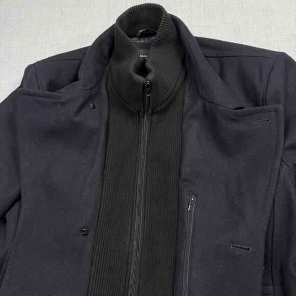 Marc New York Double Breasted Peacoat Black Wool Blend Zip Insert Lined - Picture 4 of 14